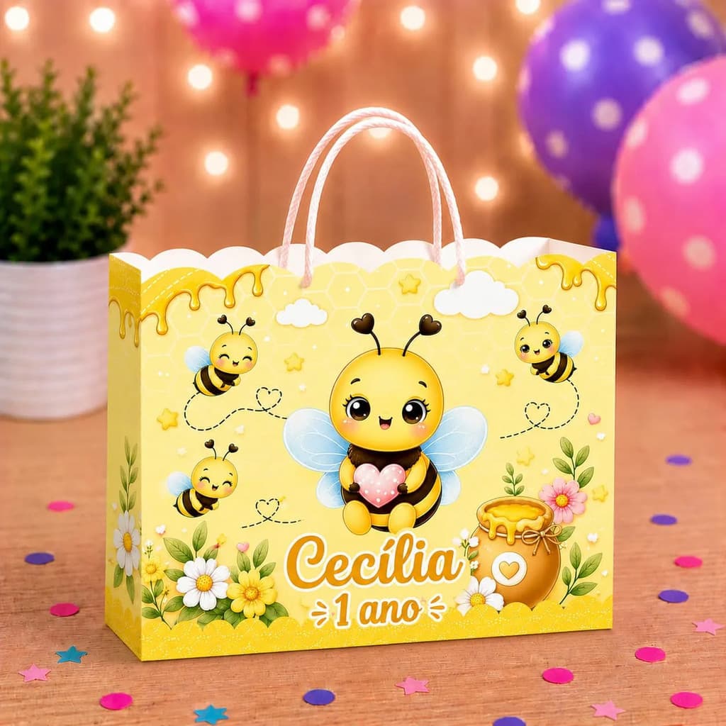 Sacolinhas Personalizada tema ABELHINHA | Lembrancinhas de festas Aniversário | Pegue e monte