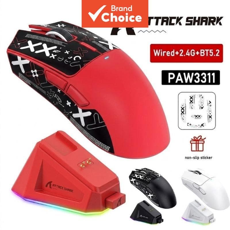 Mouse Gamer Ultra-Leve Attack Shark X11 59g 3 Modos PAW3311 22000 DPI RGB Dock de Carregamento Magnético Para Gamers de