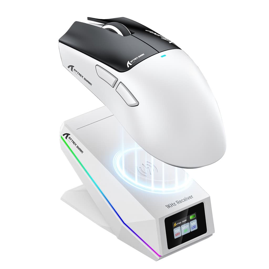 Mouse Para Jogos Tri-Mode Attack Shark X11 PRO V2 , PAW3315 30000DPI , Base De Carregamento Magnética RGB Com Tela Color