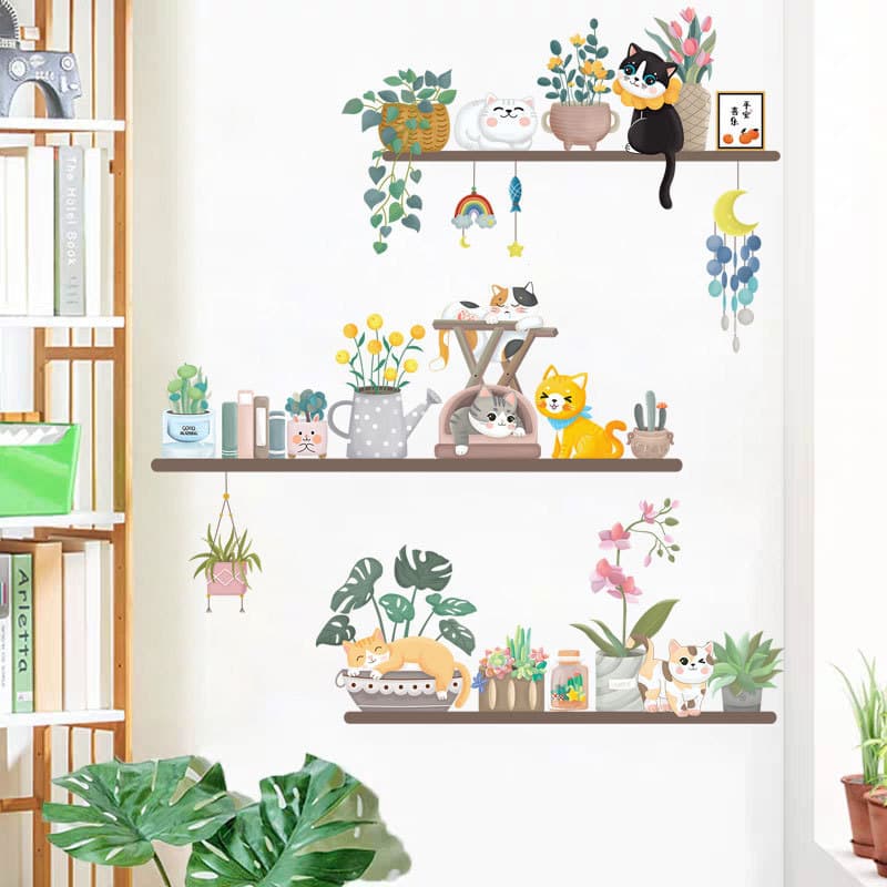 Gato planta quadro adesivos de parede fundo adesivos decoração auto-adesivo adesivos planta verde adesivos de parede per