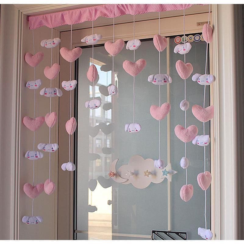 Cortina Decorativa Infantil em Forma de Coração com Estampa de Canela, Cortina de Divisória para Quarto de Crianças, Coz