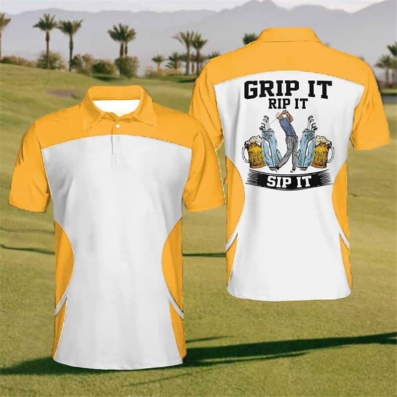 Camisa Polo masculina com botão, camisa de lapela, camisa de golfe, estampa de letras, rua ao ar livre, manga curta 2681