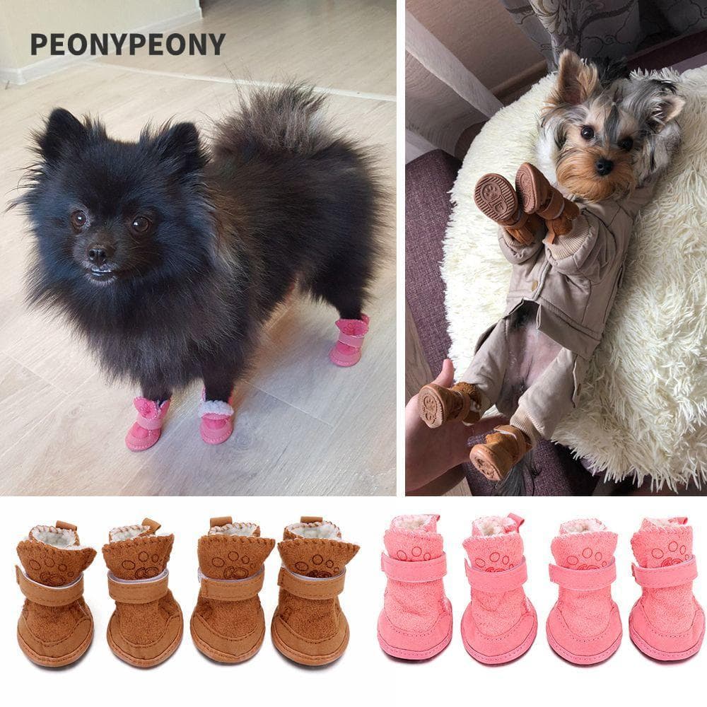 PEONY 4 Pçs/Set Pet Sapatos De Inverno Grosso Moda Protetora Antiderrapante