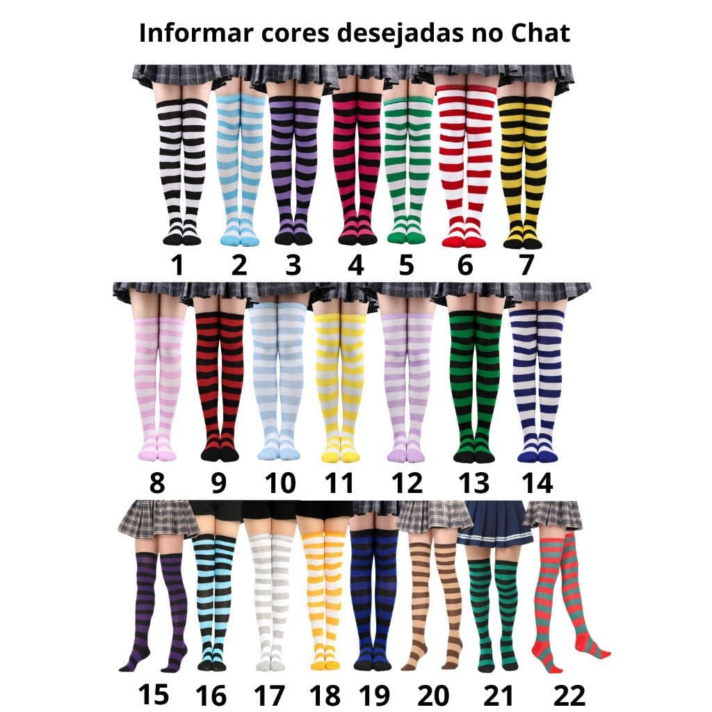 Kit Várias Meia Longa Listrada Kawaii Lolita Anime Fofa Coreana Colegial Faixa Larga