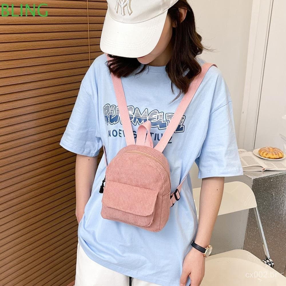 Mini Mochila BLING , Mochilas Pequenas De Veludo Cotelê De Cor Sólida , De Viagem Leve Dacron Campus Junior