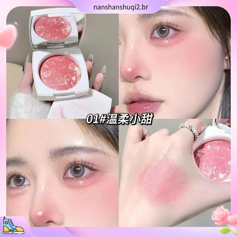 Estilo coreano barriga de porco névoa macia blush expansão cor brilho Nude maquiagem clareamento tez pó assado Rouge blu