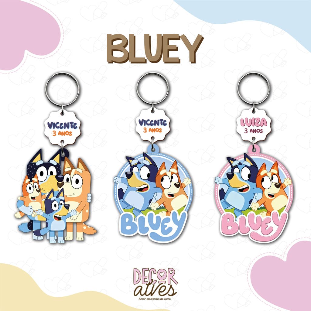 Bluey - Chaveiro Personalizado MDF brilhoso Lembrancinha infantil