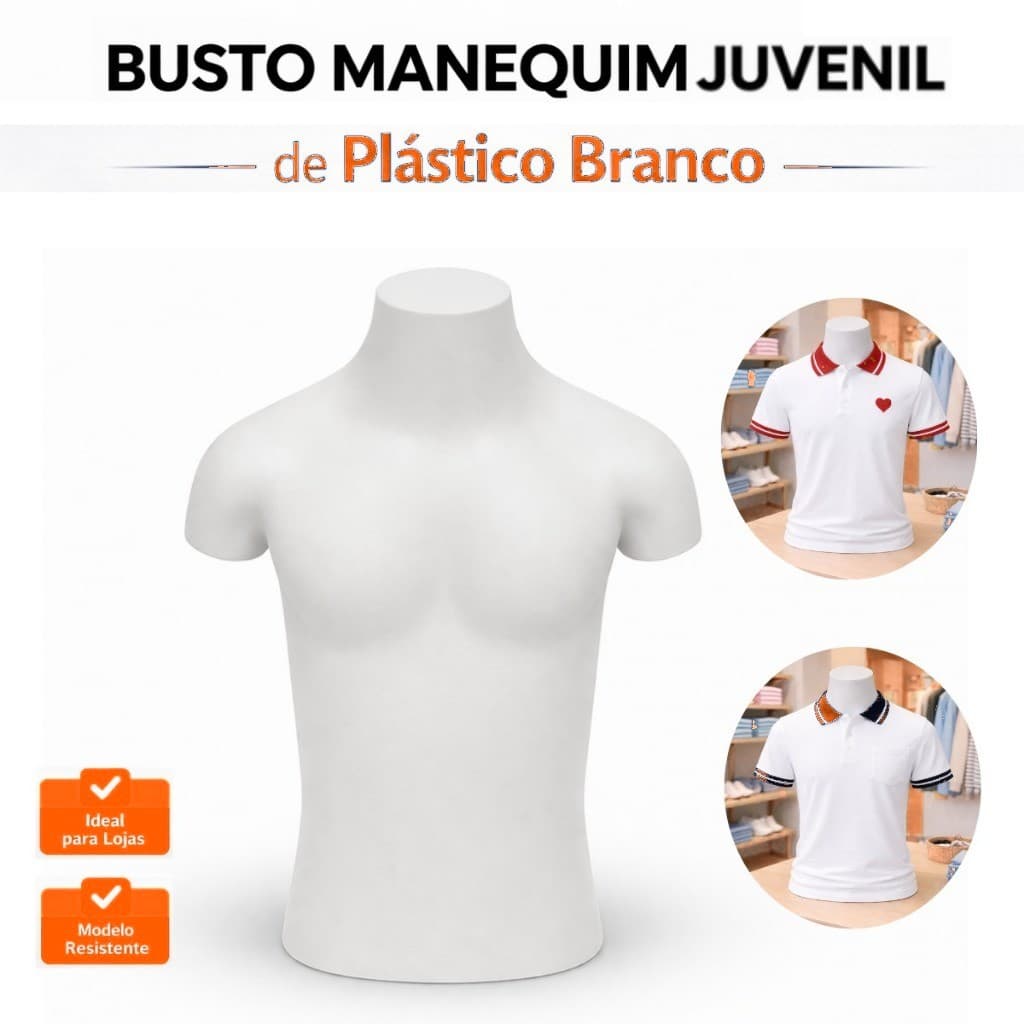 Manequim Busto Plastico Expositor Branco Roupas Vitrine Feminino Masculino