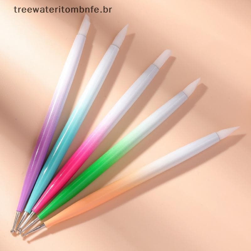 5 Pçs Dupla Maneira Escova Da Arte Do Prego Conjunto De Caneta Cabeça Silicone Escultura Ferramenta Para Strass Aplicaçã