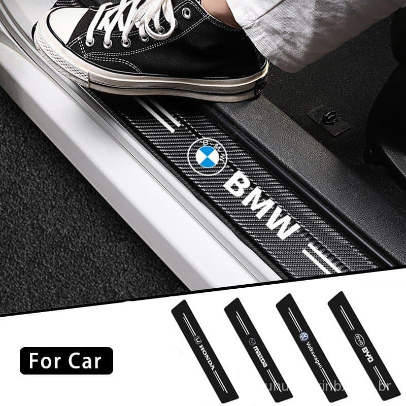 Faixa de proteção para soleira de porta de carro com padrão de fibra de carbono, adesivo de proteção para porta, proteçã