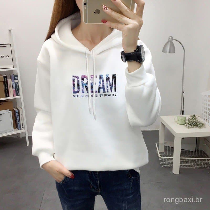2026 inverno forro de lã moletom feminino céu estrelado carta com capuz topo na moda estudante Casual jaqueta feminina u