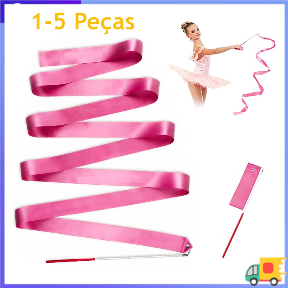 1-5 peças de fita de dança rosa, fita de ginástica, fita de dança rotativa de 4m, bastão giratório de dança de ritmo