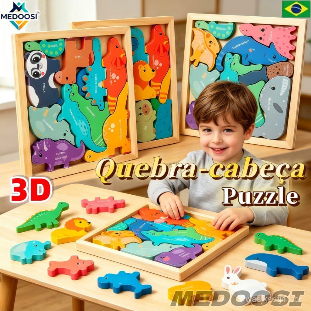 MEDOOSI Quebra-Cabeça Educacional 3D |     Jogo de quebra-cabeça Montessori de madeira, brinquedo educativo adequado par