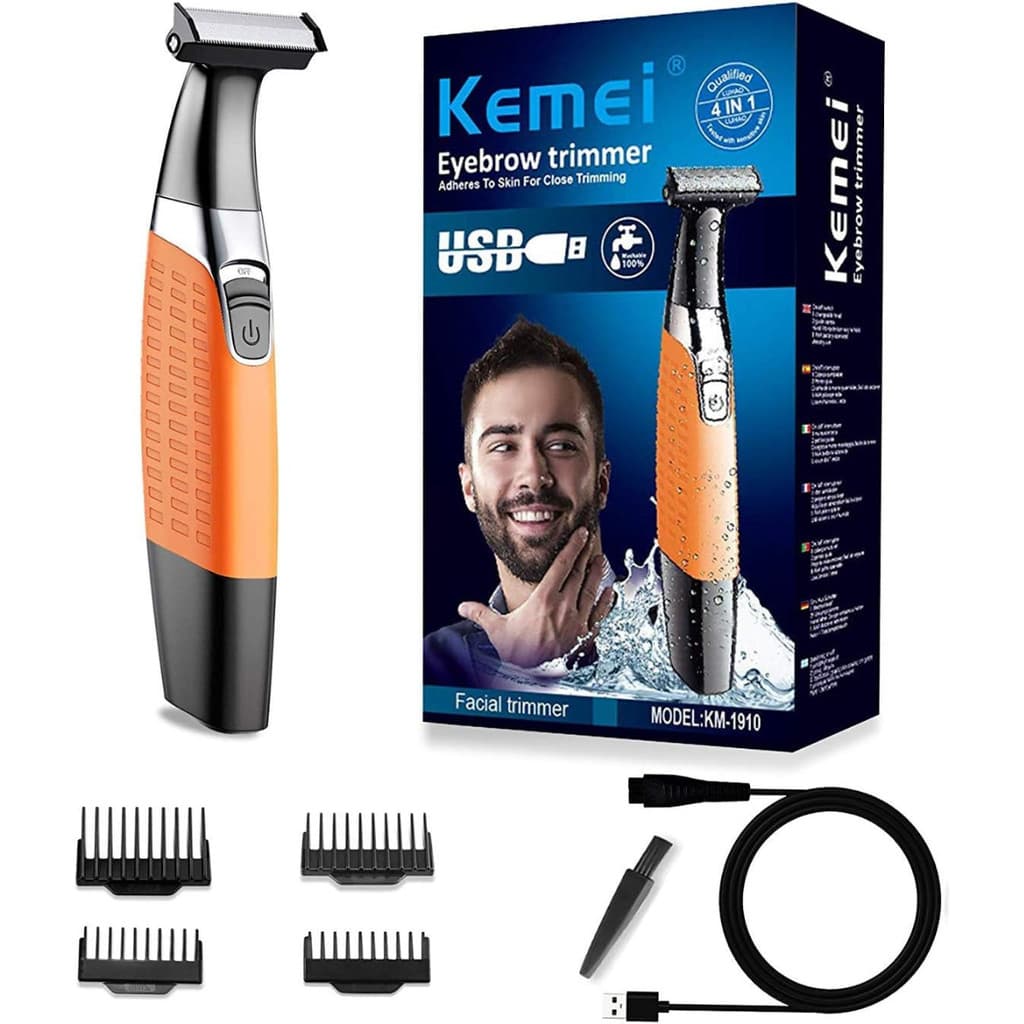Máquina Depiladora Kemei KM-1910 Recarregável 4 Pentes Aparador Corporal
