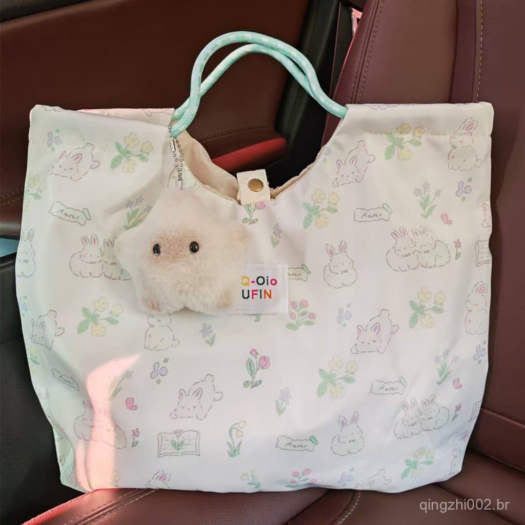 Bolsa de Ombro com Estampa de Coelho Fofo para Estudantes Femininas, Bolsa de Lona, Bolsa de Mão de Grande Capacidade co