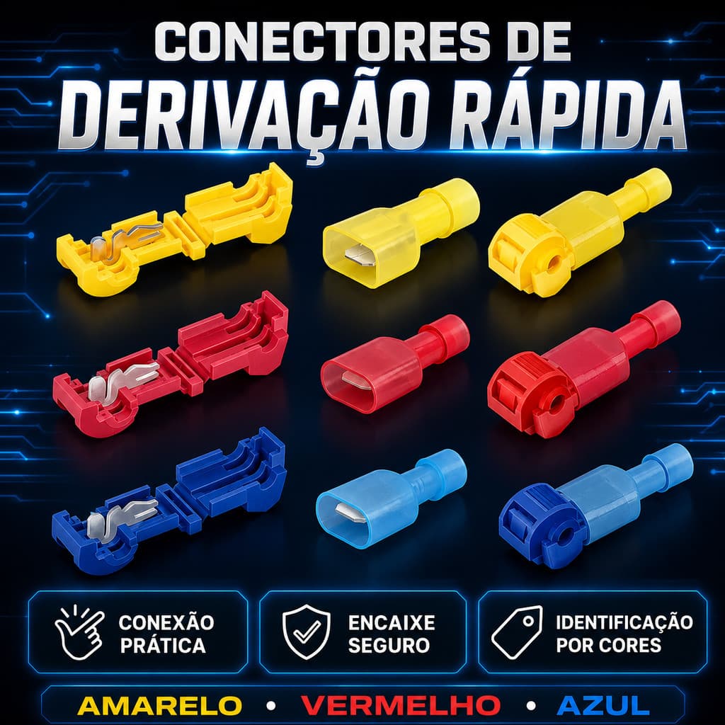 Kit com 25 Terminais de Emenda Rápida para Derivação de Fios Elétricos