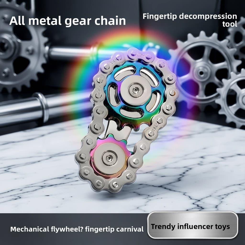 Corrente de engrenagem criativa Metal Fidget Spinner girando jogar tecnologia preta adulto dedo descompressão brinquedo