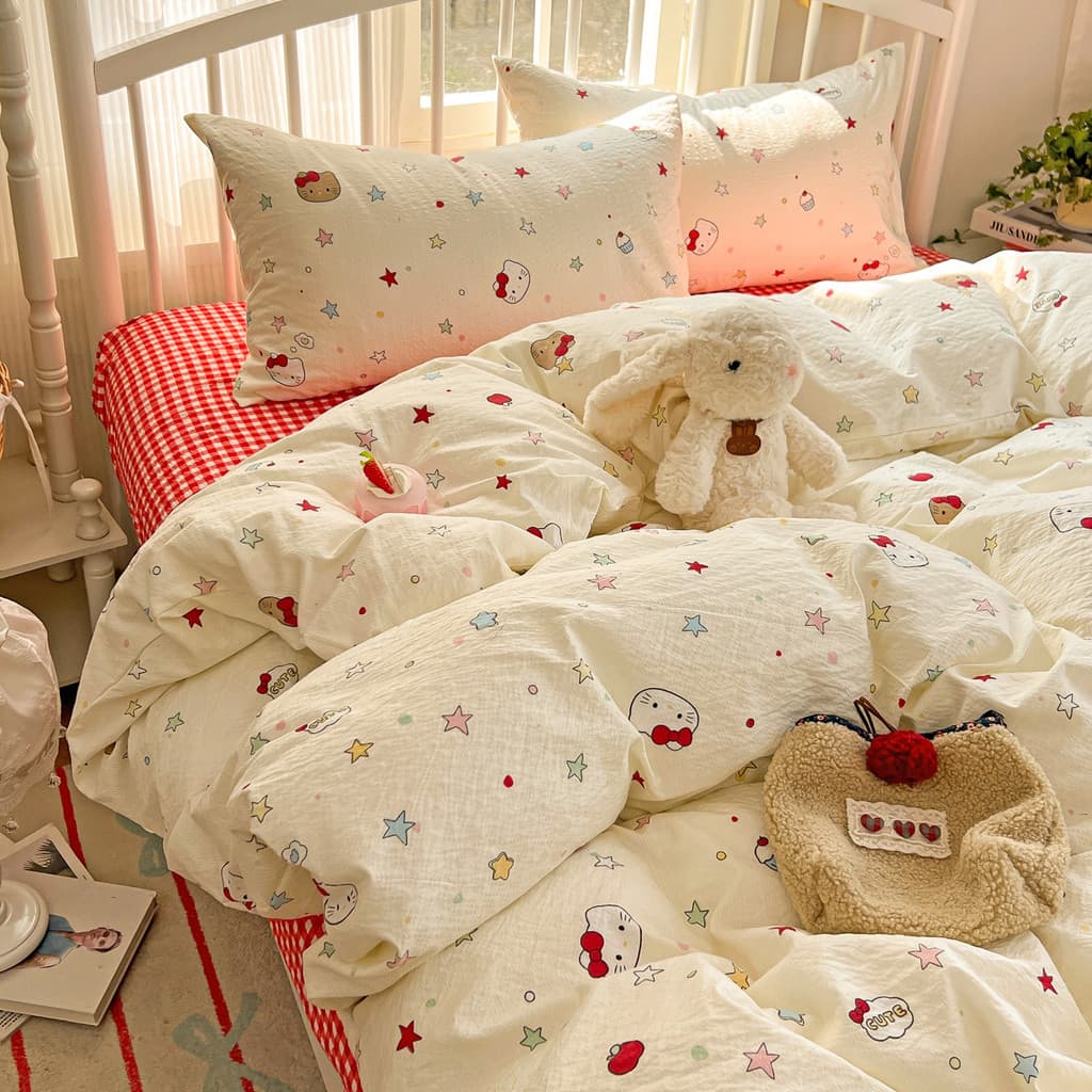 Novo estilo feminino cama de algodão lavado conjunto de quatro peças gaze enrugada folha de cama colcha conjunto de três