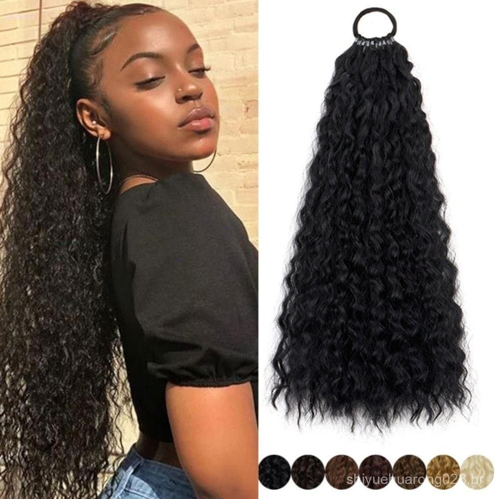 Peruca De Rabo De Cavalo Afro Crespo ADAMES , Faixa De Cabelo Permanente De Milho , Longo Ondulado E Encaracolado , Exte