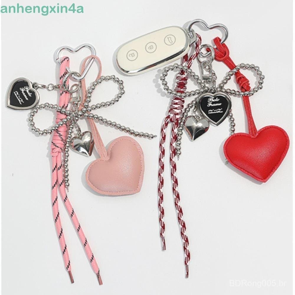Chaveiro De Couro Com Laço De Pérola ANHENGXIN , Pingente De Mochila De Coração De Amor Borla Longa , Estilo Coreano