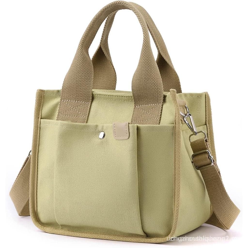 Bolsa feminina pequena de lona com bolsos, mini bolsa de ombro fofa, bolsa transversal casual, bolsa transversal estilo