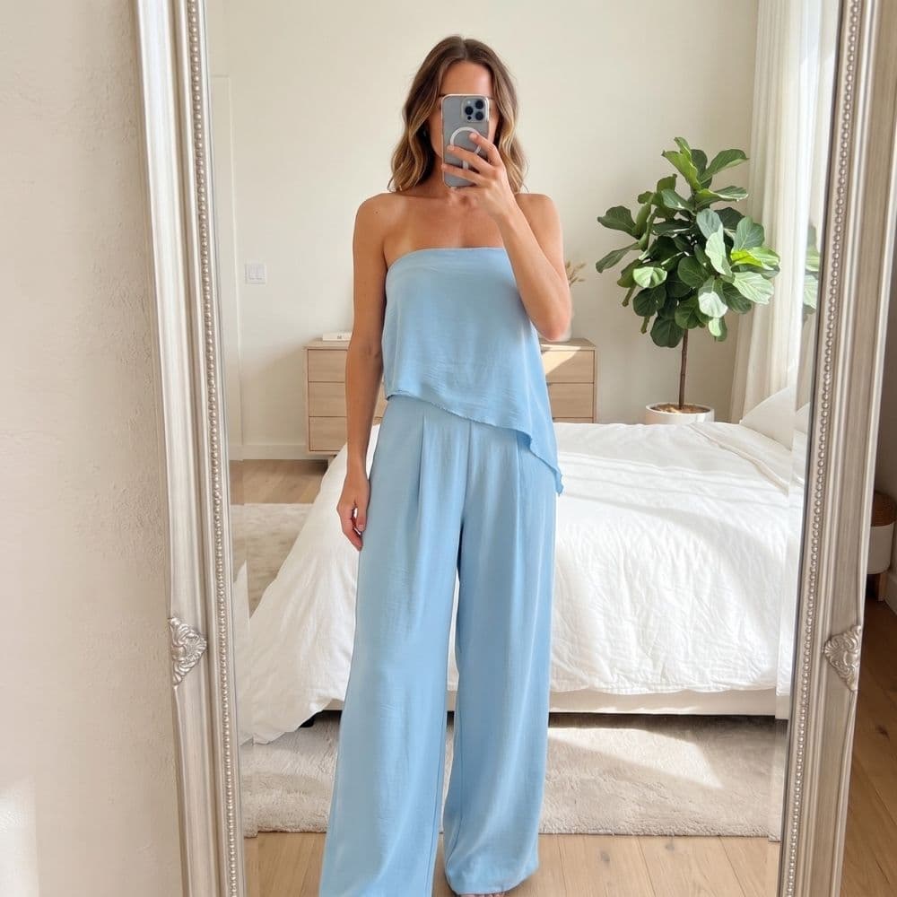 Look Feminino Chic Conjunto Duna Calça Forrada E Blusa Sem Alça P M G GG G1 G2