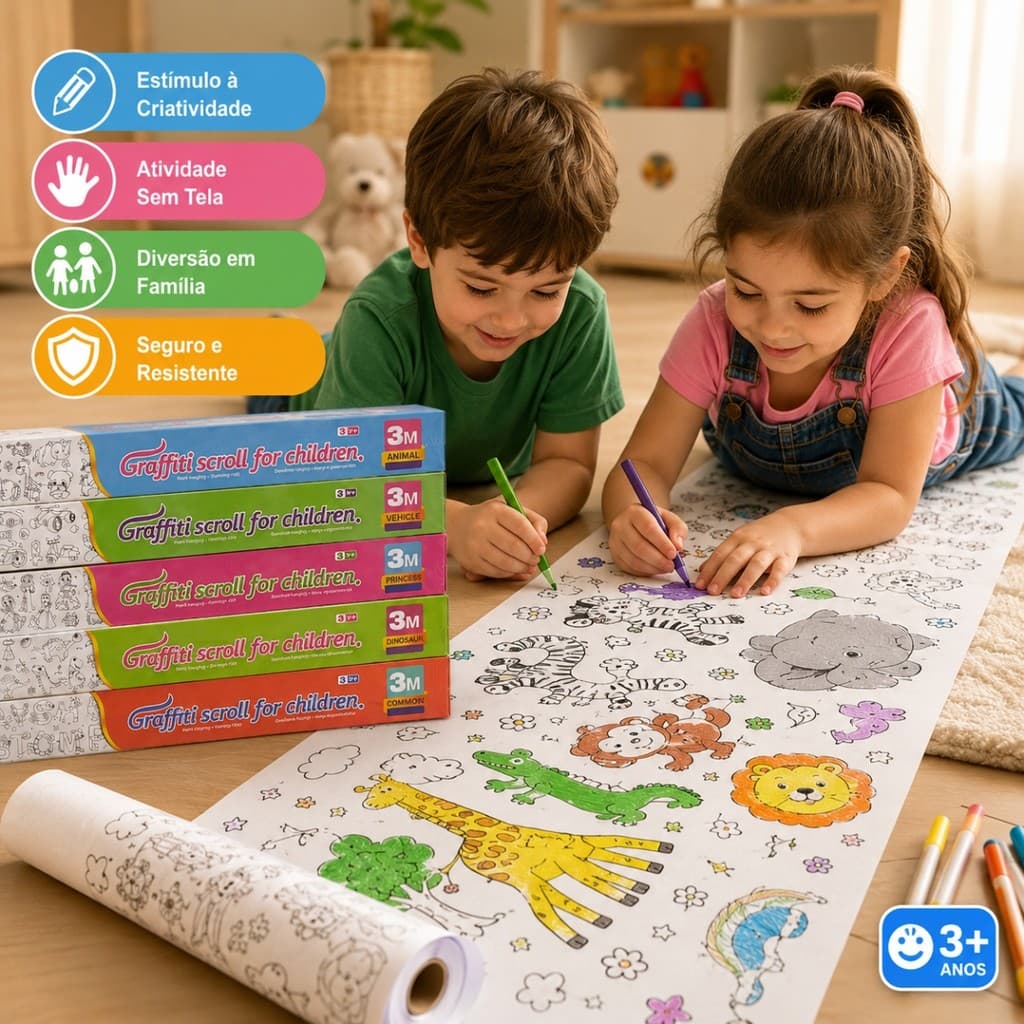 Rolo De Desenho Infantil Adesivo 3m x 30cm Para Colorir - Pintura, Papeis, Divertido