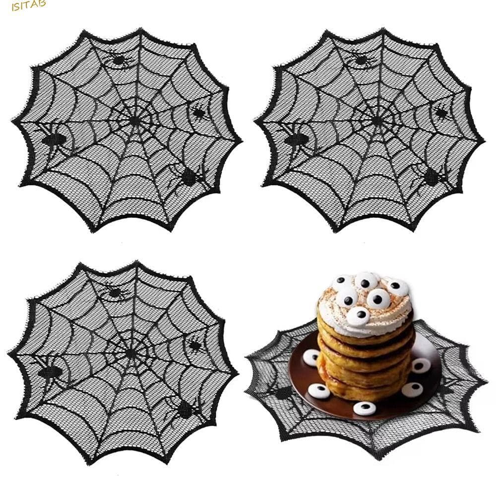Jogos Americanos De Aranha ISITAB , Tapete De Mesa De Poliéster De 30 Cm , Jogo Americano De Renda Preta Com Isolamento