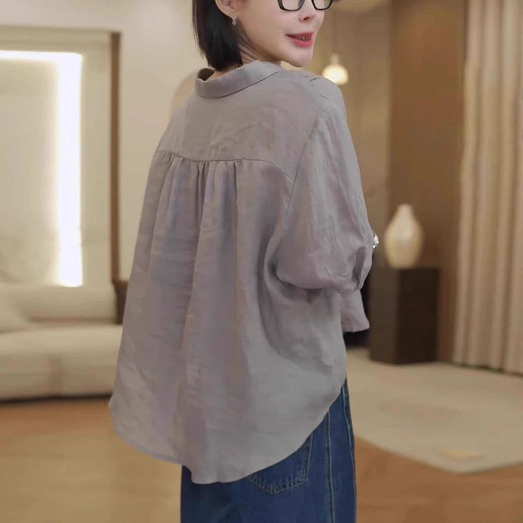 Novo tamanho grande feminino verão High-End estilo ocidental pequena camisa solta topo gordura MM fino algodão linho cam
