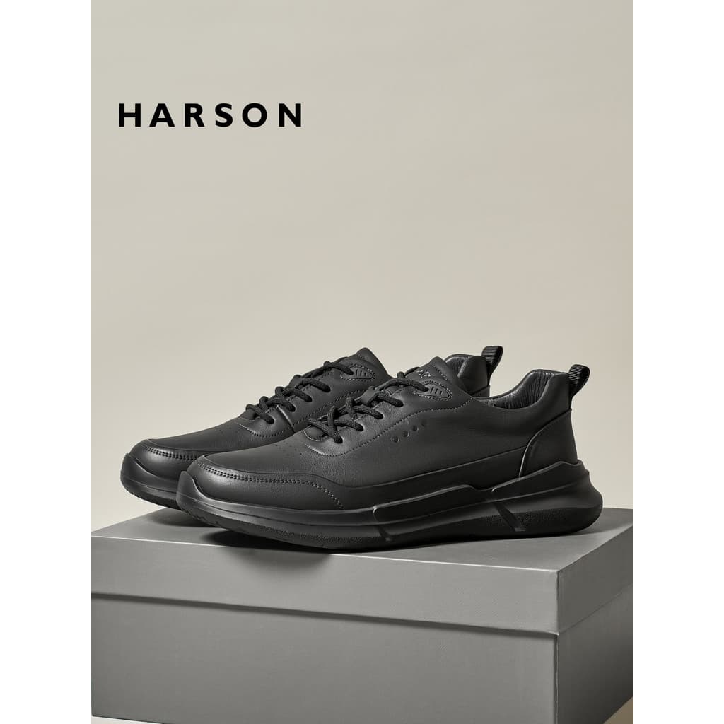 Husen sapatos masculinos outono novo estilo sapatos esportivos de couro masculino todo preto sola macia negócios sapatos
