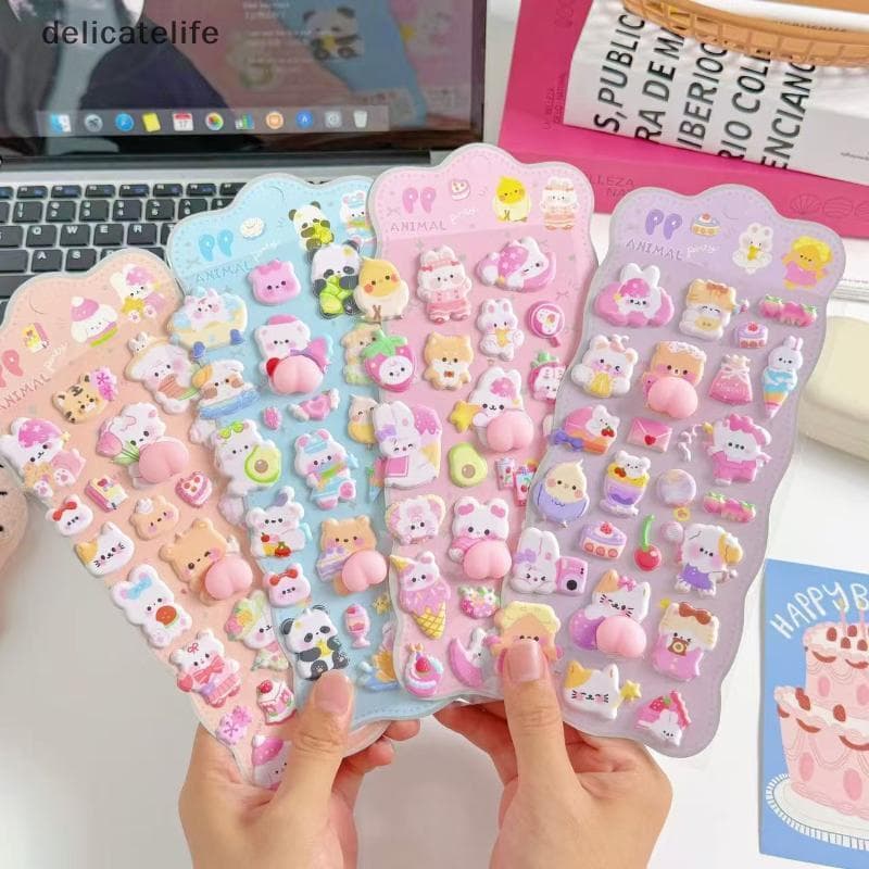 1/4 Pçs Estereoscópico Animais Bonitos Peido Pêssego Estéreo Aliviar O Estresse Decalques Dos Desenhos Animados 3D Alívi