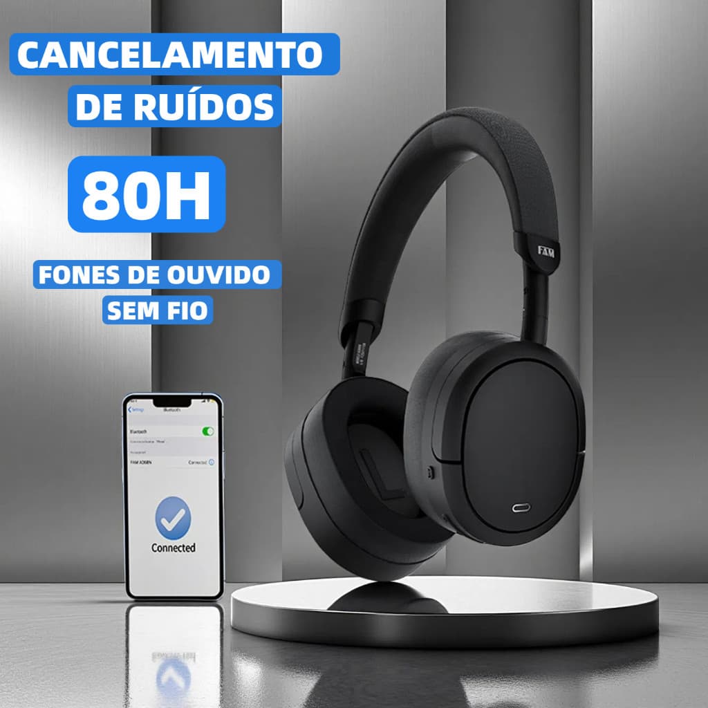 HARBOR Fone de Ouvido Headphone ANC Bluetooth  Adaptativo  Bluetooth+ Cabo P2 80h+CANCELAMENTO DE RUÍDOS FAM A068N