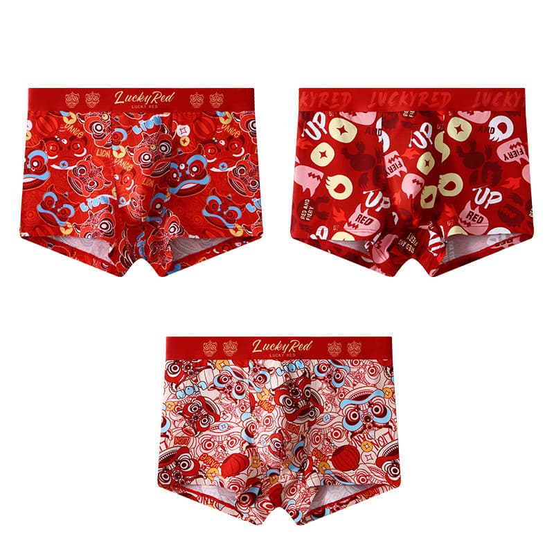 Cuecas masculinas vermelhas, presente para o Ano do Dragão, cuecas de algodão vermelhas para jovens, cuecas boxer com te