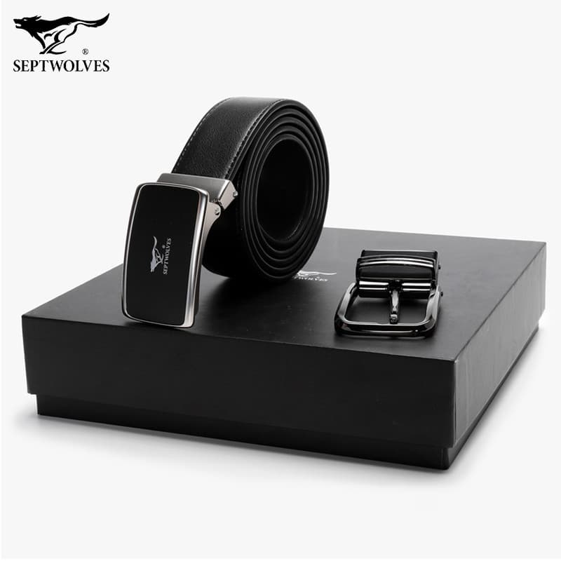 [Acessórios] Seven Wolves Cinto Masculino com Fivela de Pino Cinto Masculino Moderno Calças de Couro Genuíno Cinto Casua