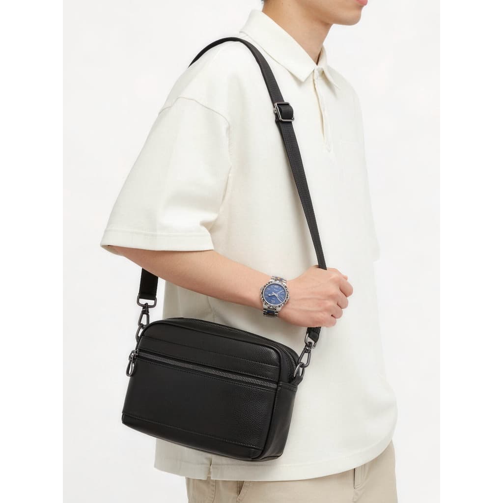 Bolsa masculina de couro genuíno Casual All-Match bolsa de ombro novo estilo na moda japonês coreano saco do mensageiro