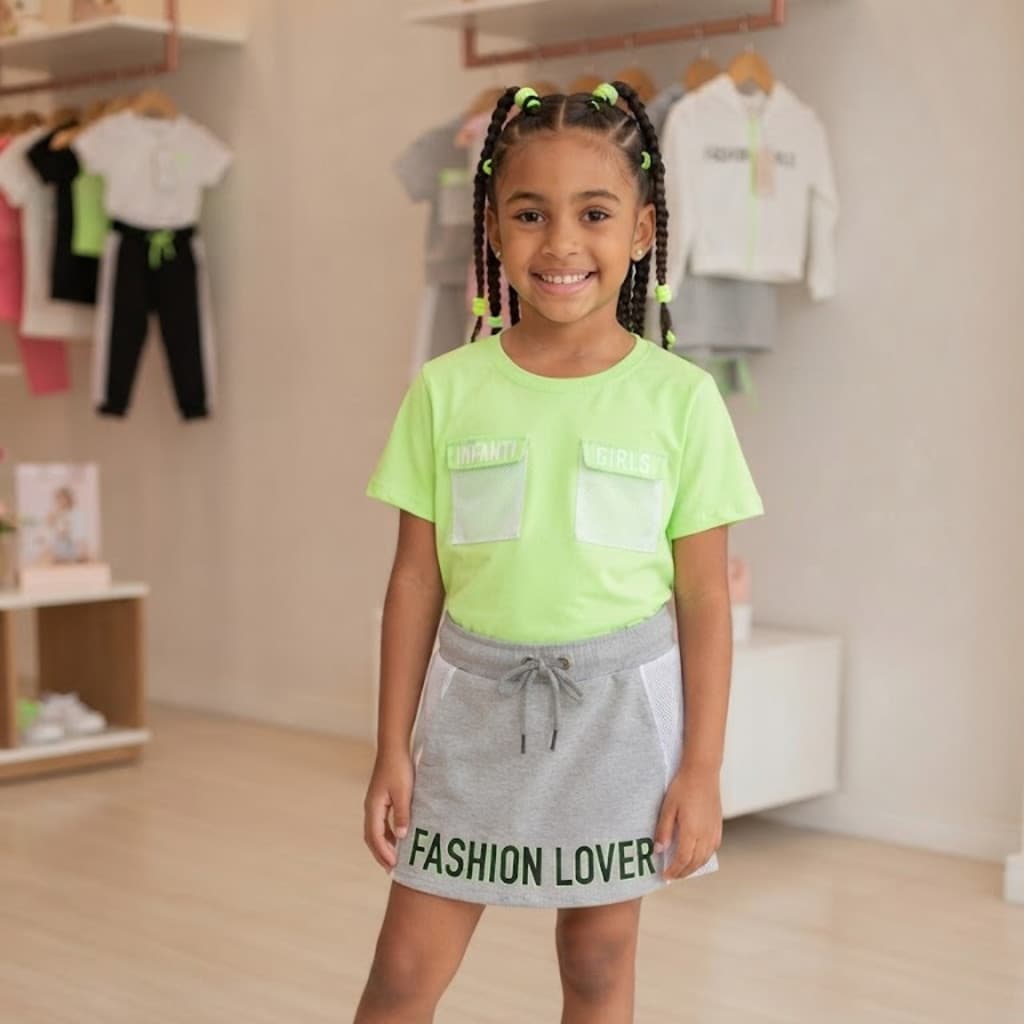 Out - Conjunto Infantil Menina Verão Blusa Box E Short Saia INFANTI