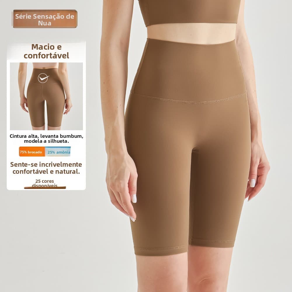 Calças de yoga, shorts de ciclismo com sensação de pele nua, calças esportivas de fitness com efeito de levantamento de