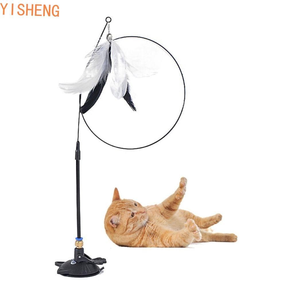 YISHENG Gatos Brinquedos Varinha De Penas , Gato Com Sino Ventosa Destacável Cat Teaser Stick