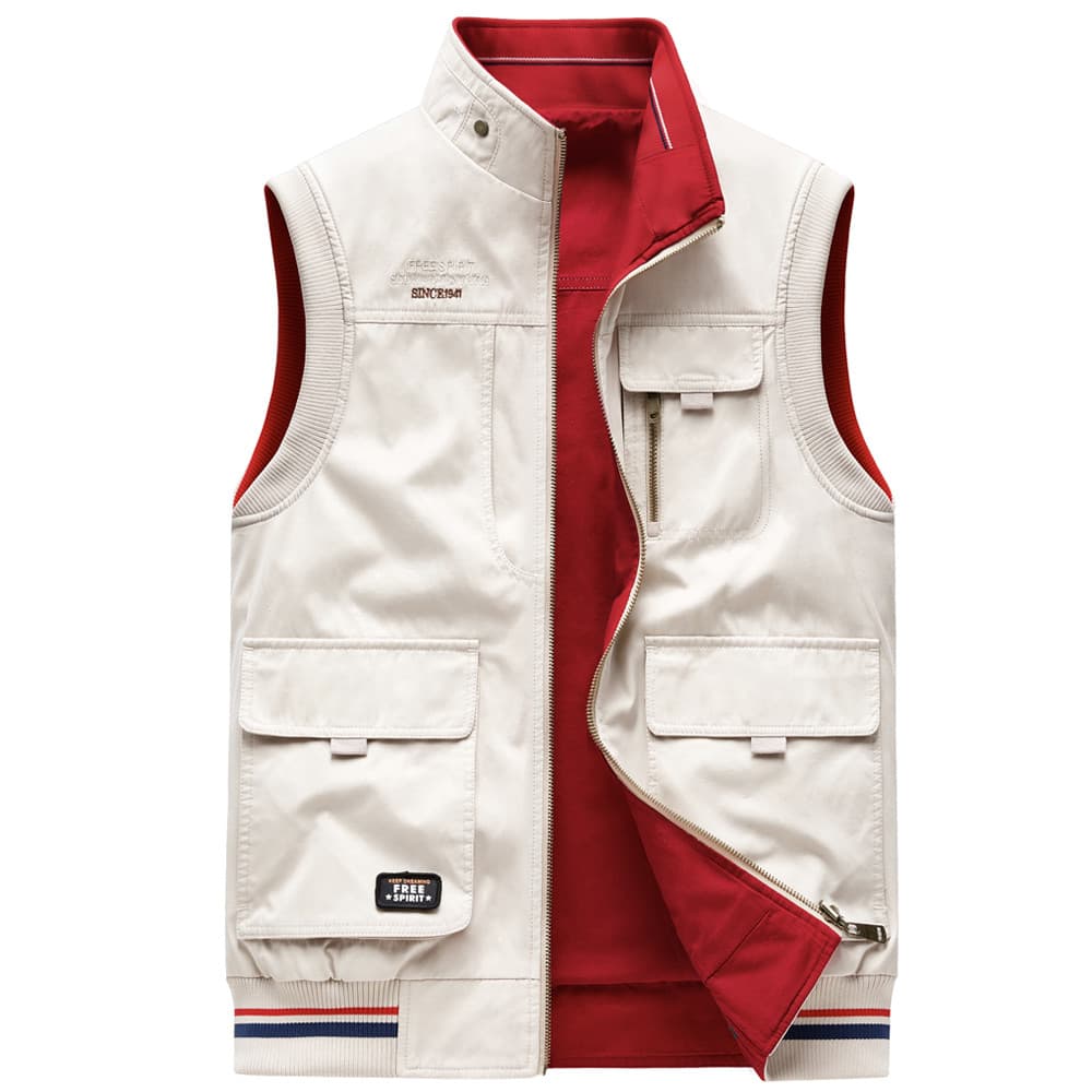 Ambos os lados usam colete masculino primavera outono de meia-idade idosos colete de algodão puro Multi-bolso pai colete