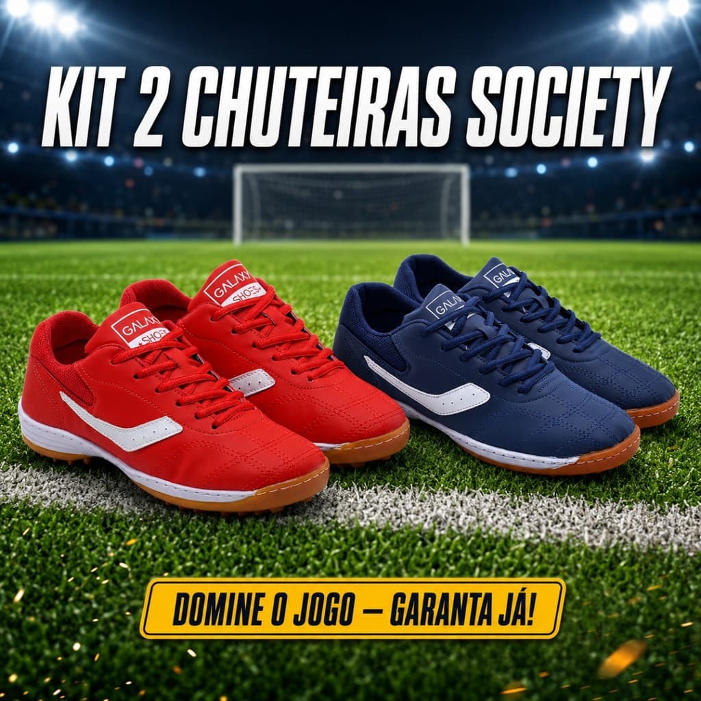 KIT 2 PARES Chuteira Society Futebol Grama Sintética Confortável Resistente Leve Solado Reforçado Para o Campo