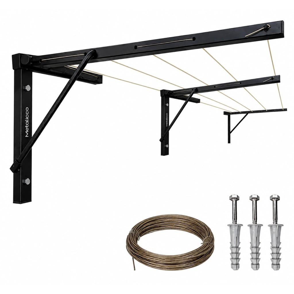 Kit 3 Varal Retrátil Parede Muro Reforçado 3 Hastes Preto