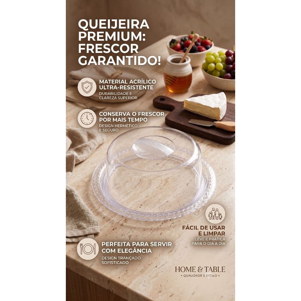 Queijeira Acrílica com Tampa Porta Alimentos, Queijo e Ricota (ENVIO IMEDIATO)