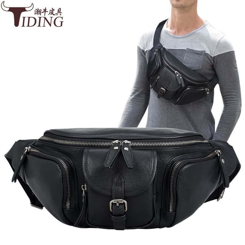 Bolsa de peito masculina de primeira camada de couro genuíno bolsa de ombro mensageiro ao ar livre Commuter lazer cintur
