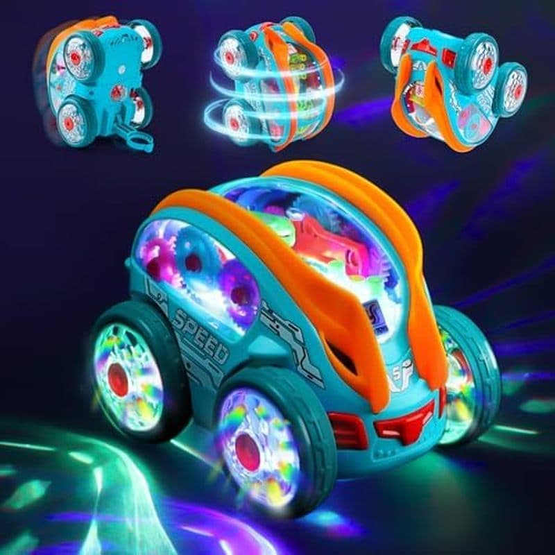 Brinquedo De Carro Sensorial Transparente Iluminado-360 ° Dublê De Rolo De Rotação Em Pé , Carros De Bump and Go Com Eng