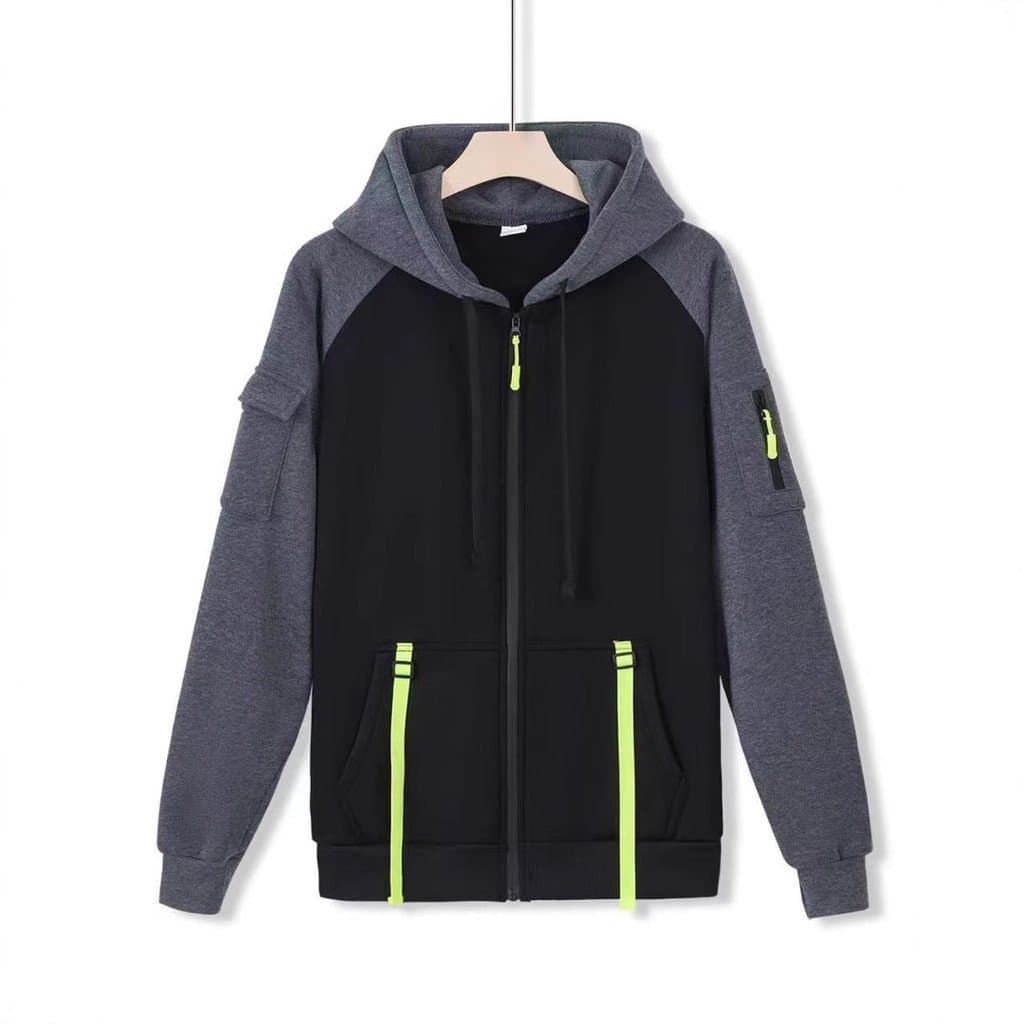 Cross-Border novo estilo primavera outono moletom masculino com capuz zíper Multi-bolso Cardigan esportes masculinos jaq