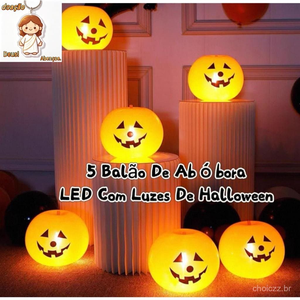 5 Peças de Balões de Abóbora LED com Design de Luzes de Halloween para Festa