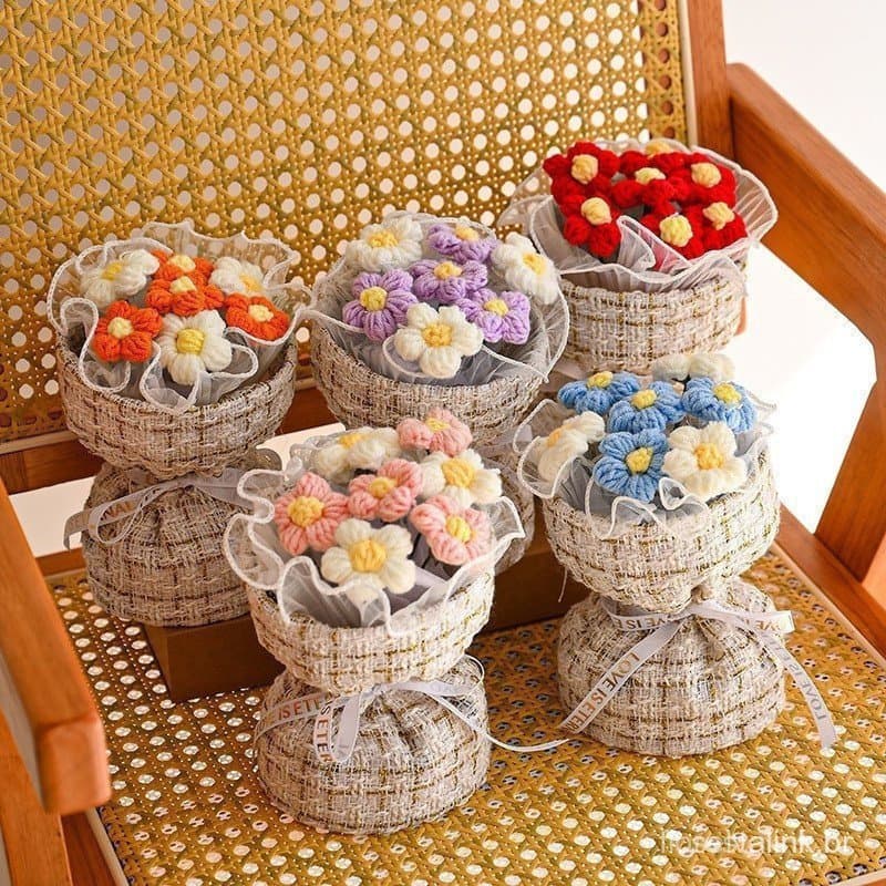 Flores Artificiais Criativas Eternas De Crochê Margaridas De Malha Feitas À Mão Bouquet Casa Ornamentos Decoração Presen