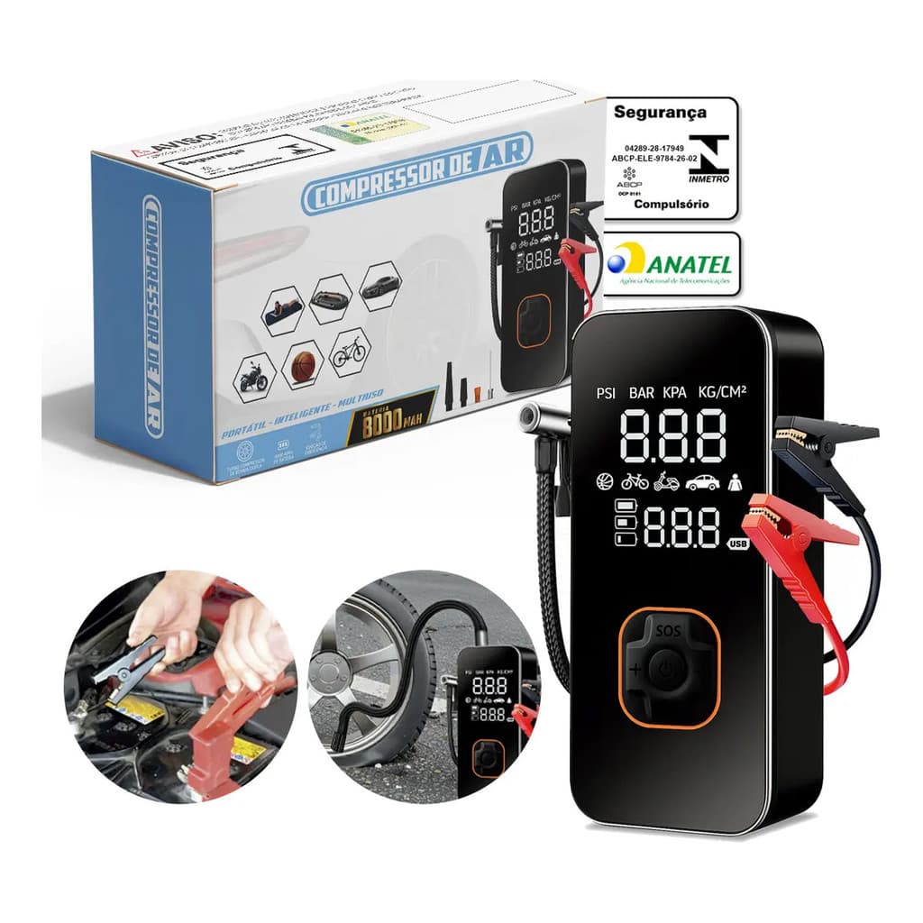 Auxiliar Partida Bateria Compressor Ar Emergência Portátil Portátil Compressor Ar 10000mah Veicular 12V Power Bank