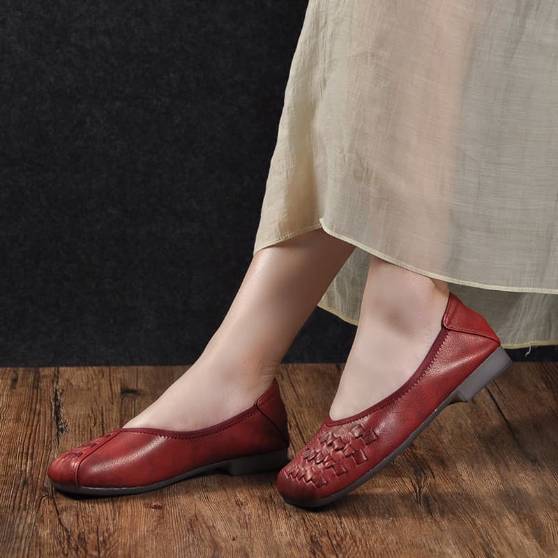 Roupas de linho de algodão originais Retro tamanho grande sapatos femininos camada superior de couro tecido à mão sola m