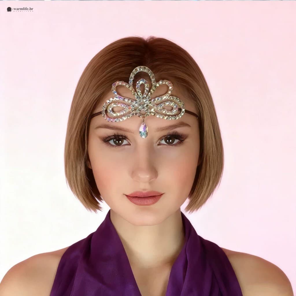 Corrente De Cabelo Com Pingente De Cristal – Estilo Étnico Elástico Brilhante Para Mulheres